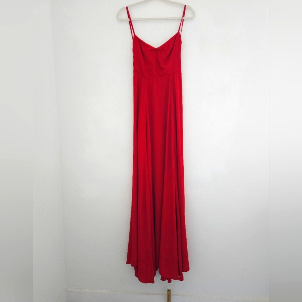Nwt Reformation Crimson Gwen Red Open Back Strappy Flowey Maxi Blck Tie Dress